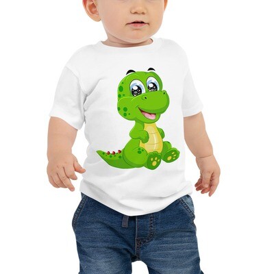 A little cute small green yellow dinosaur Baby T-Shirt Jersey Short Sleeve Tee