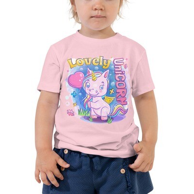 Cute Unicorn Smiles and Holds Love Balloon Kids T-Shirt Toddler Short Sleeve Tee