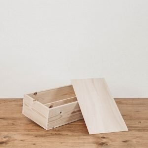 Houten kistje met schuifdeksel voor twee flessen