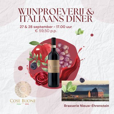 Unieke Italiaanse avond - proeverij & diner 27 september