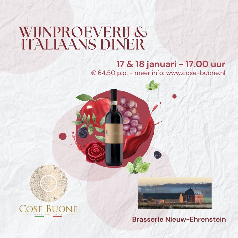Unieke Italiaanse avond - proeverij & diner 18 januari 2026