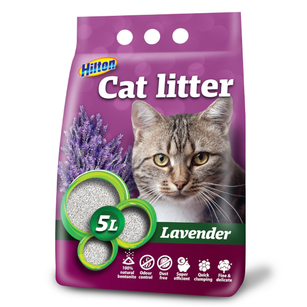 Smiltis kaķiem HILTON CLUMBING BENTONITE GRAVEL 5L – LAVANDA