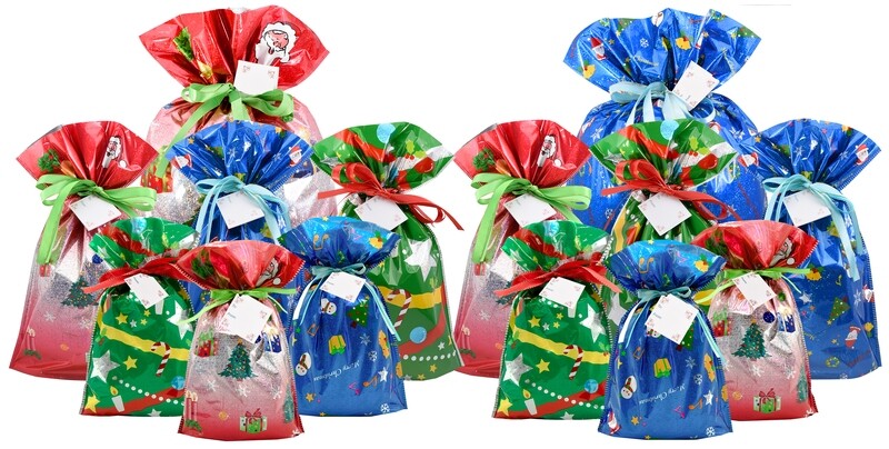 28pc Christmas Drawstrings Gift Bag Set (14 Gift Bags and 14 Gift Tags)