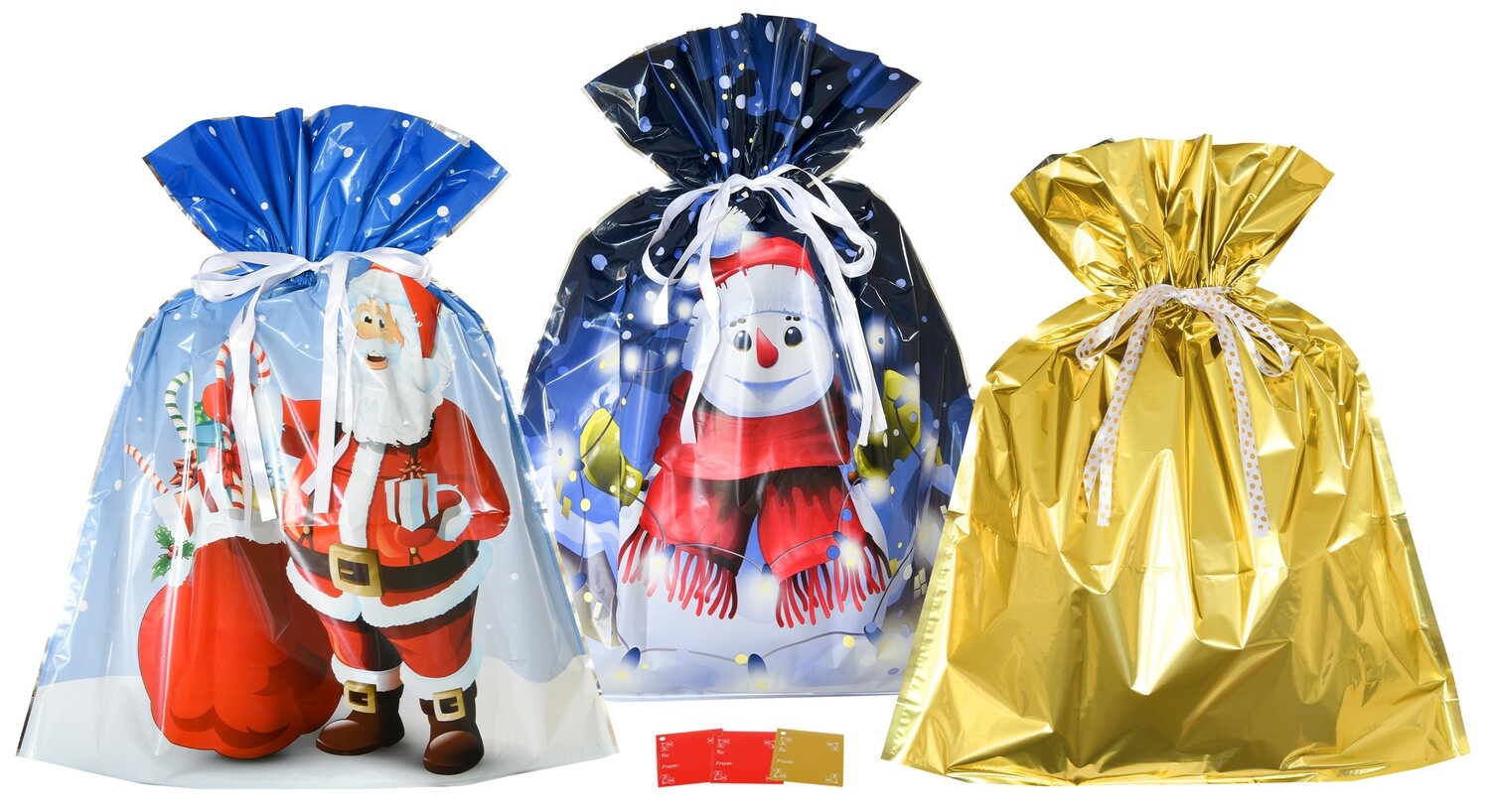 6pc Christmas Extra-Jumbo Drawstrings Gift Bag Set (3 Gift Bags and 3 Gift Tags)