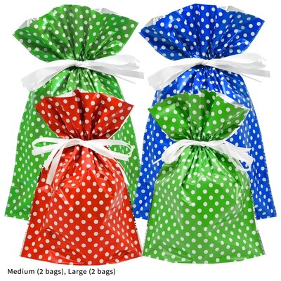 18-Piece Polka Dot Drawstrings Gift Bag Set (9-Bags and 9-Gift Tags)