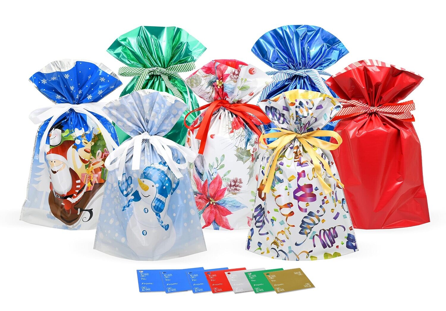 14-Piece Large Christmas Themed Set (7 Gift Bags & 7 Gift Tags)