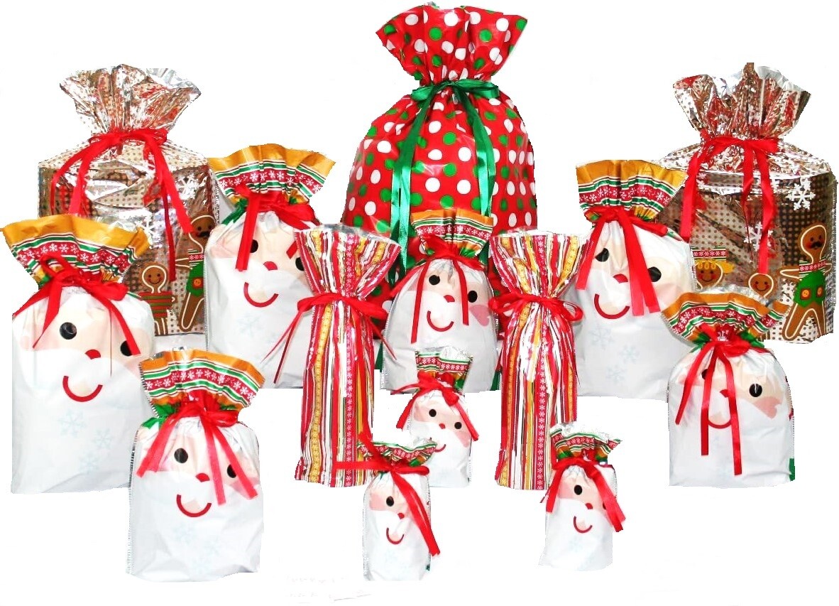 28-Piece Santa Stripe Gift Bag Set (14 Gift Bags and 14 Gift Tags)