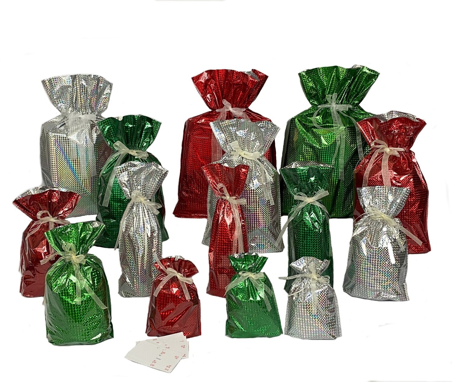 30-Piece Christmas Hologram Gift Bag Set (15 Gift Bags and 15 Gift Tags)