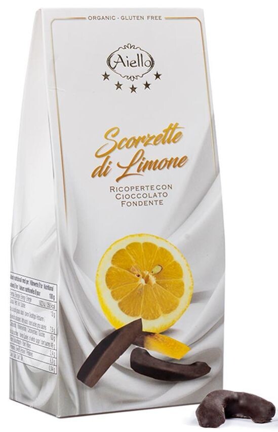 Zitronenschalen in dunkler Schokolade 90g BIO