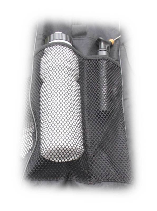 Side bottle and pump holding pouch