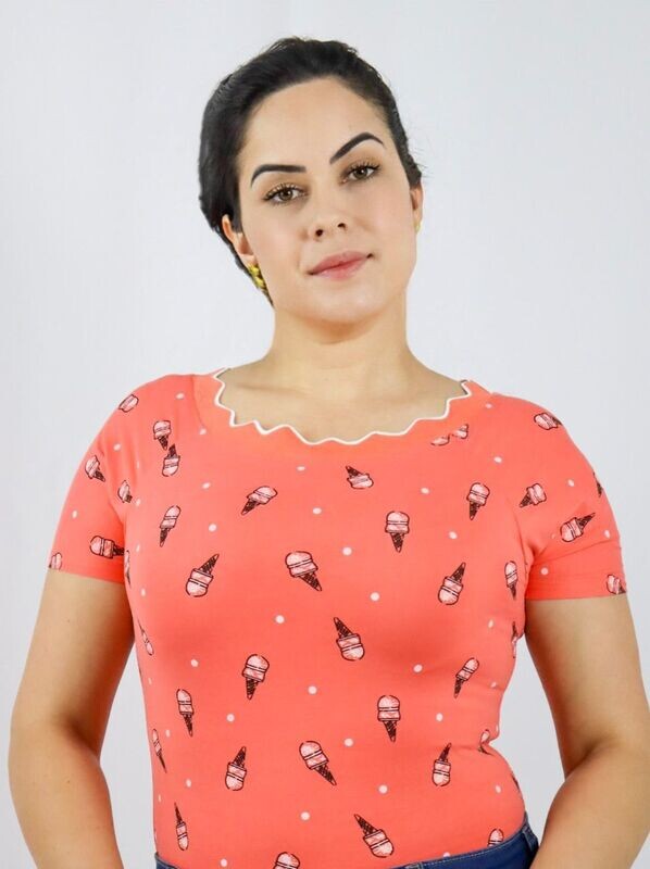 Camisa Básica Feminina Estampada - Laranja