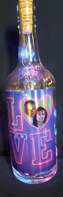 Personalised wine bottle with fairy lights
