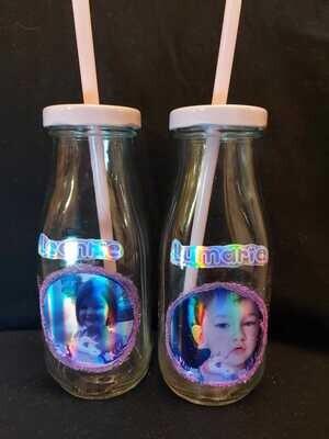 Personalised glass bottle with straw