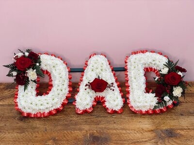 DAD Funeral Flowers Tribute Based White (choose your colour ribbon)