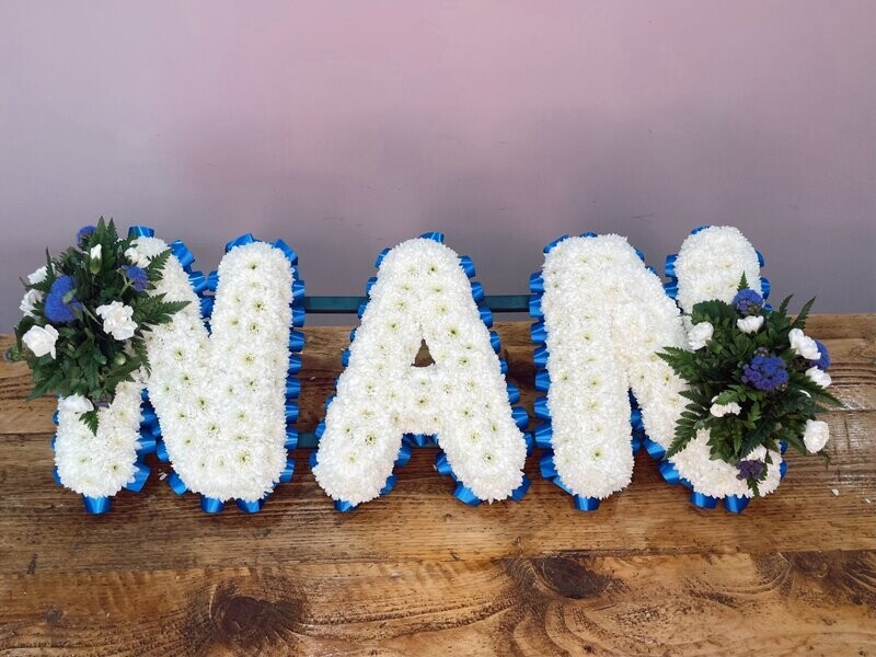 NAN Funeral Flowers Tribute Based White (choose your colour ribbon)