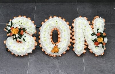 SON Funeral Flowers Tribute Based White (choose your colour ribbon)