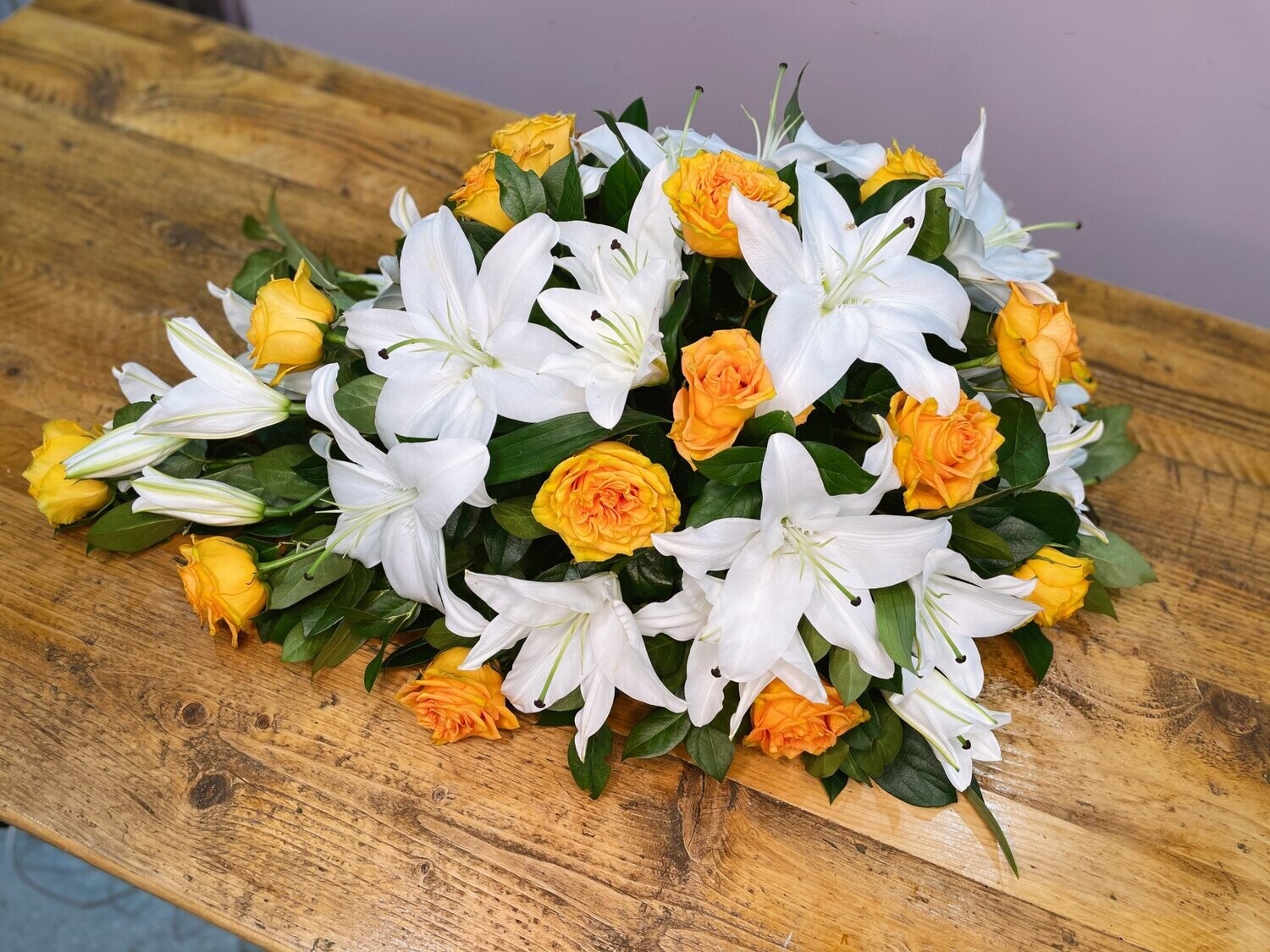 Lily & Rose Casket Spray Funeral Flowers Tribute  (available in different colours)