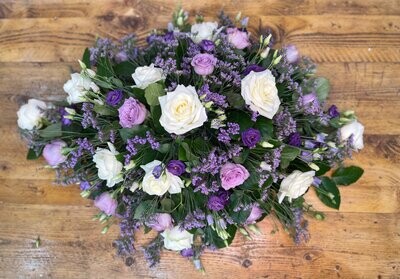 Lilac & White Casket Spray Funeral Flowers Tribute