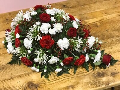 Red & White Casket Spray Funeral Flowers Tribute