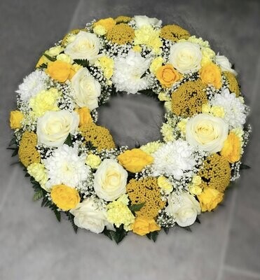 Yellow & White Wreath Funeral Tribute (available in different sizes)