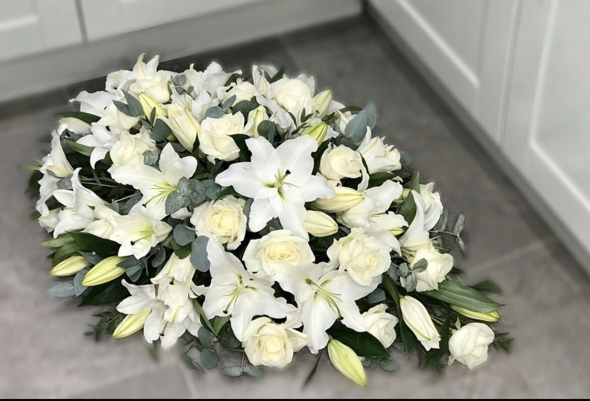 Lily & Rose Casket Spray Funeral Flowers Tribute  (available in different colours)