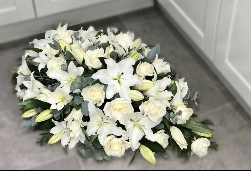 Lily & Rose Casket Spray Funeral Flowers Tribute  (available in different colours)