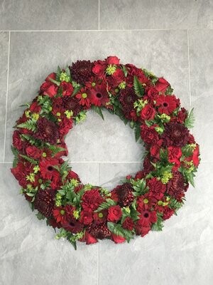 All Red Wreath Funeral Tribute (available in different sizes)