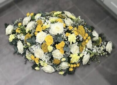 White & Yellow Casket Spray Funeral Tribute