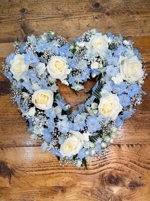 Pale Blue & White Open Heart Funeral Tribute (available in different sizes)