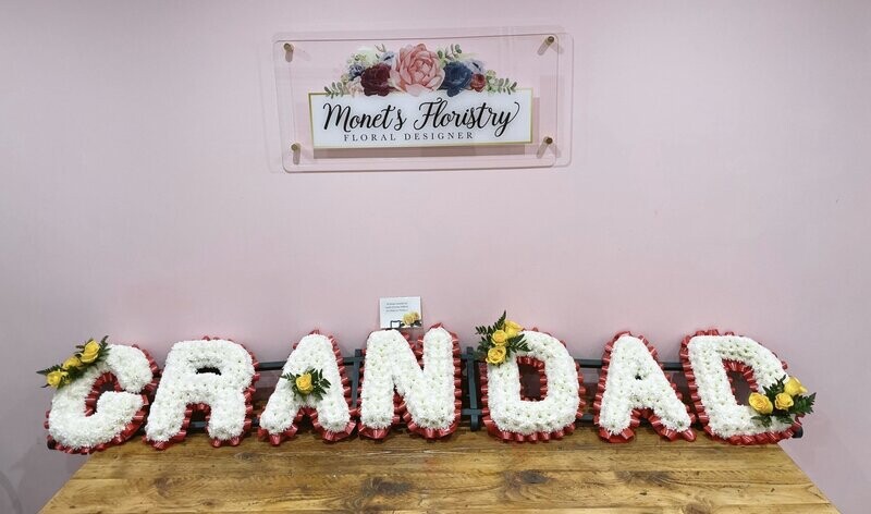 GRANDAD Funeral Flowers Tribute Based White (choose your colour ribbon)
