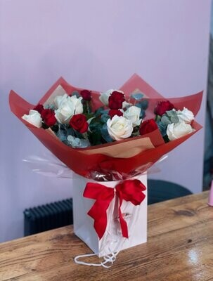 Classic Red & White Rose Bouquet