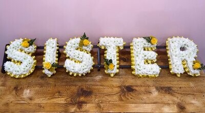 SISTER Funeral Flowers Tribute Based White (choose your colour ribbon)