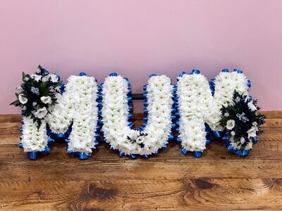 MUM Funeral Flowers Tribute Based White (choose your colour ribbon)