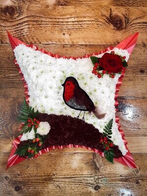 Robin Red Breast Bird Cushion Funeral Tribute