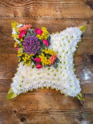 Based white cushion Funeral Tribute (available in different sizes & colours)