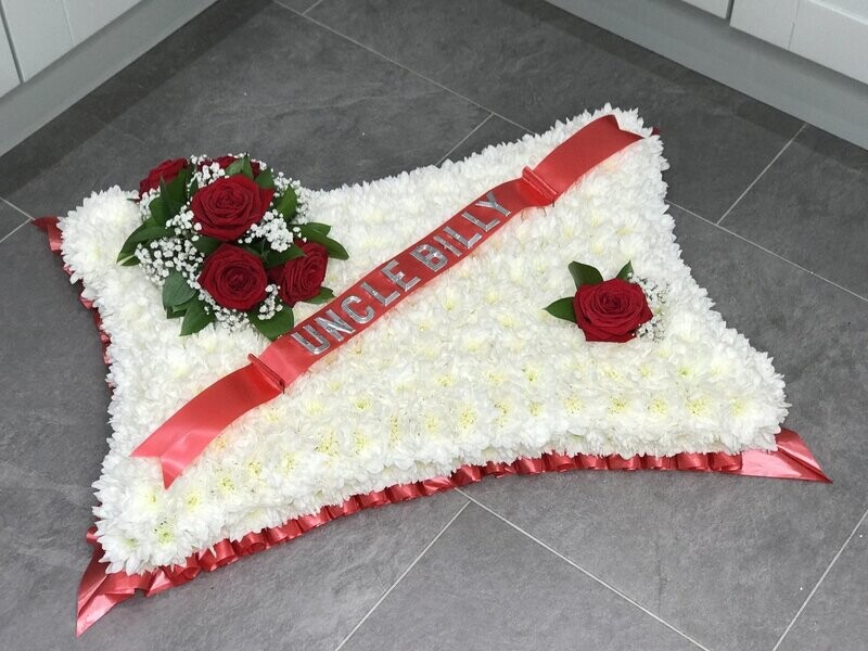 Based white pillow Funeral Tribute (available in different sizes & colours)