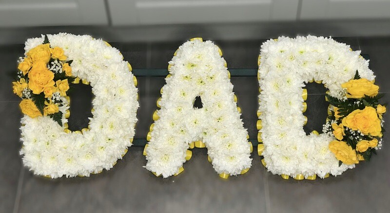 DAD Funeral Flowers Tribute Based White (choose your colour ribbon)