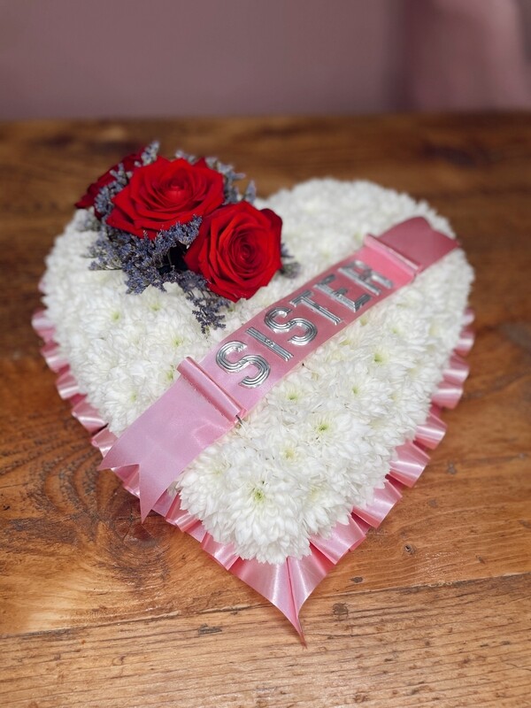 Based White Heart Funeral Tribute (available in different sizes & colours)