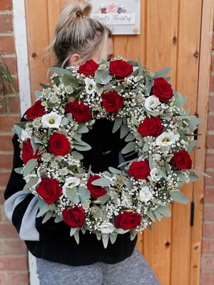 Red & White Wreath Funeral Tribute (available in different sizes)