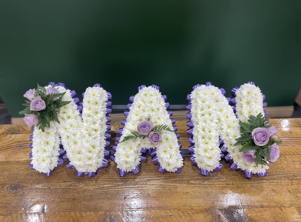 NAN Funeral Flowers Tribute Based White choose your colour ribbon