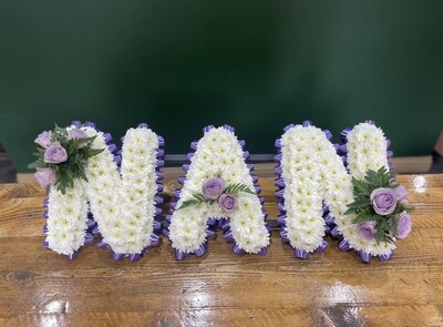 NAN Funeral Flowers Tribute Based White (choose your colour ribbon)