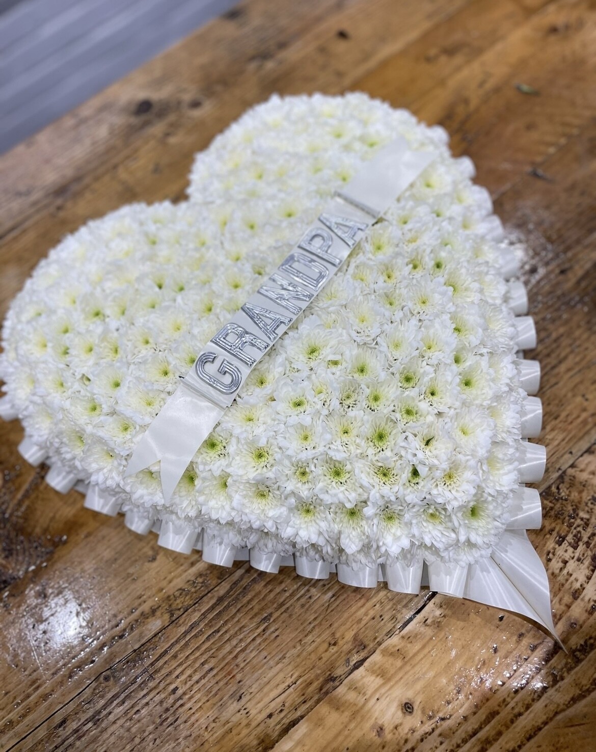 Based White Heart Funeral Tribute (available in different sizes & colours)