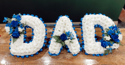 DAD Funeral Flowers Tribute Based White (choose your colour ribbon)