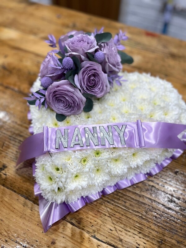Based White Heart Funeral Tribute (available in different sizes & colours)