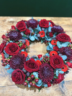 Red Wreath Funeral Tribute (available in different sizes)