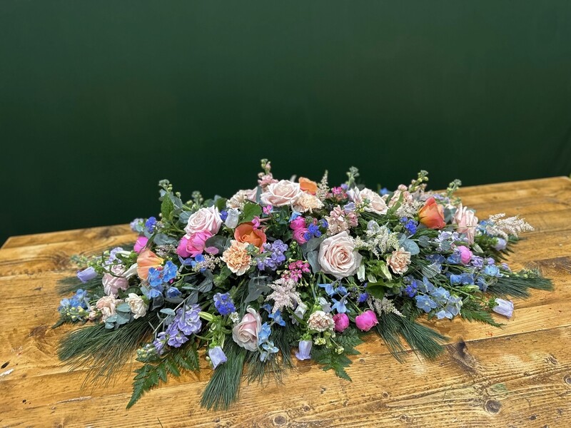 Pink Purple & Peach Casket Spray Funeral Flower Tribute 3ft
