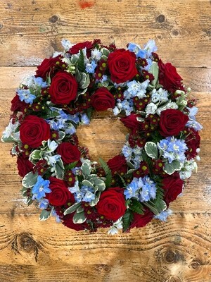 Claret & Blue Wreath Funeral Tribute (available in different sizes)