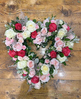 Pink & White Rose Open Heart Funeral Tribute (available in different sizes)