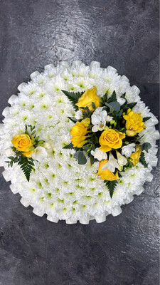 Based white posy Funeral Tribute (available in different sizes & colours)