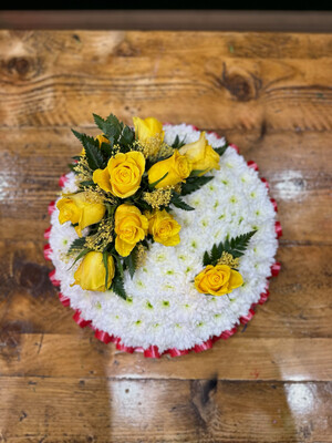 Based white posy Funeral Tribute (available in different sizes & colours)